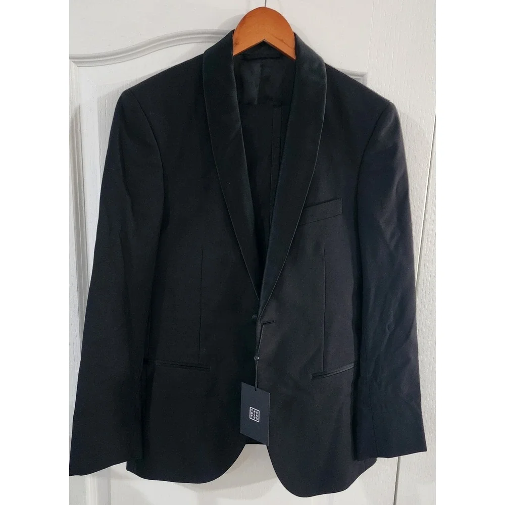 $695 The Black Tux Men's Black Shawl Collar One Button Tuxedo Size 38